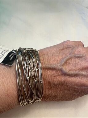 Stacked Wire Bangle Bracelet - Silver